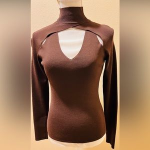 Mock Neck Chocolate Brown Cutout Sweater. Size MEDIUM. Worn 1x. LIKE NEW